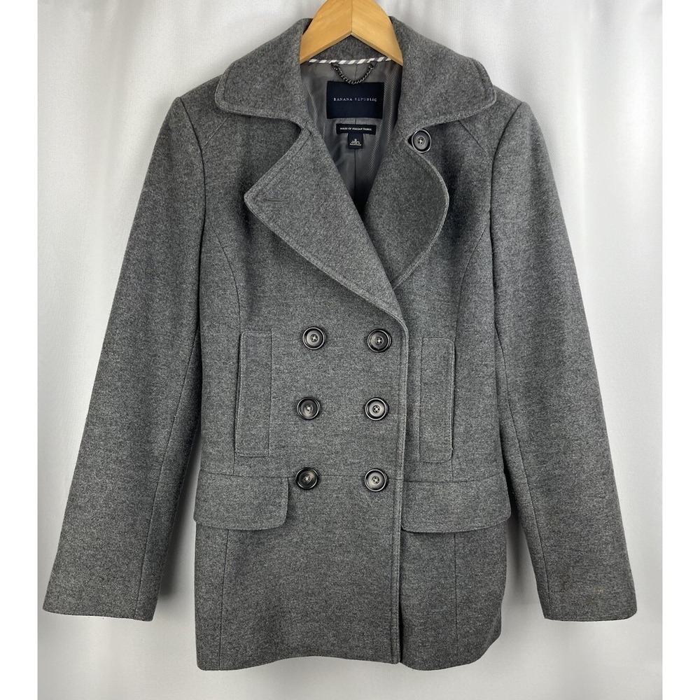 Banana Republic Women's Wool Peacoat Double Breasted Gray Size Small